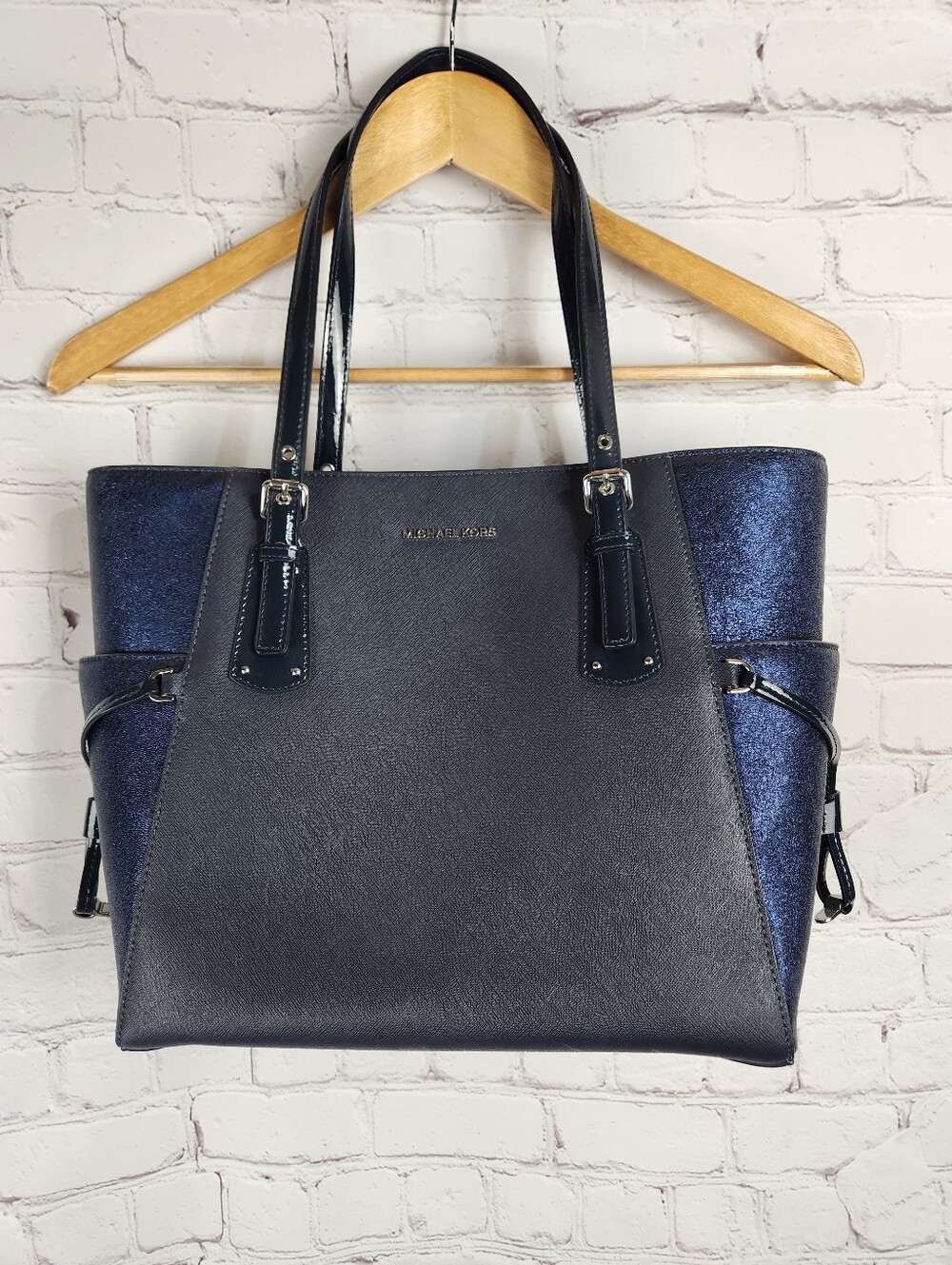 Michael Kors Navy and Metallic Blue Tote